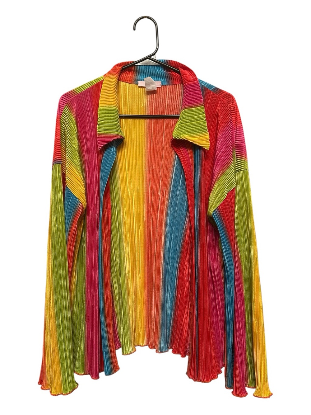 Vintage Y2K Itzy Rainbow Bright Vibes Pleated Open-Front Striped Cardigan Small